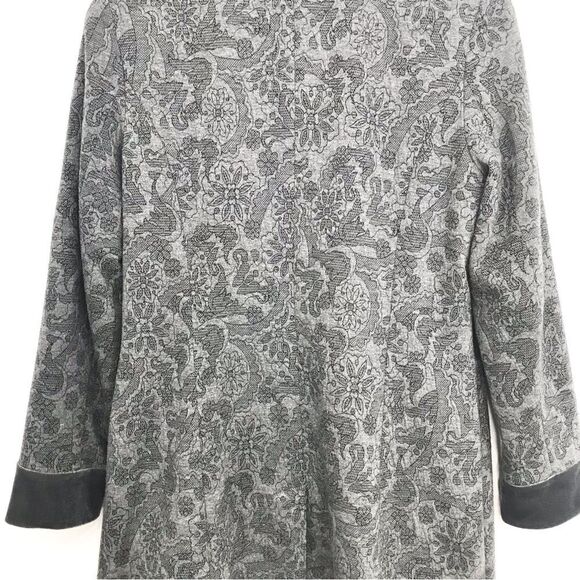 Coldwater Creek Gray Floral Pattern Velvet Trim Long Statement Blazer Jacket - Picture 11 of 16